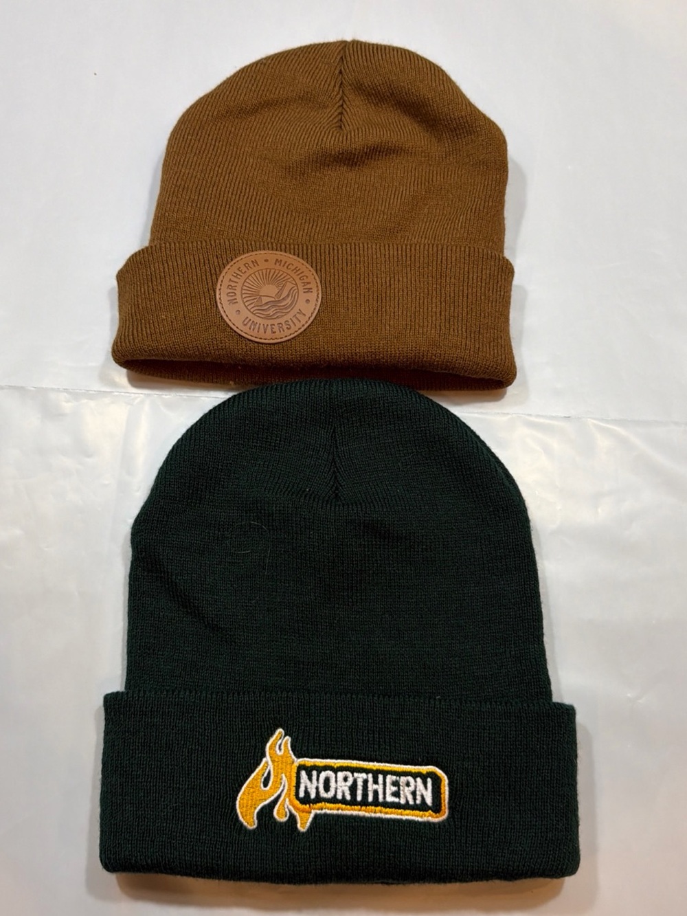Northern Michigan University NMU HAT GREEN BROWN lot Of Two Winter Beanie Hat OS